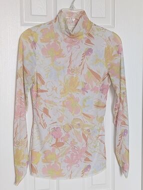 Ted Baker (Size 2) Danuta Dobby Sheer Mesh Pastel Floral Feminine Mockneck Top